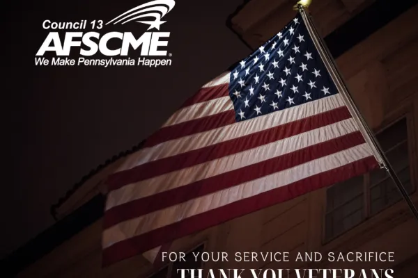 graphic with american flag and afscme council 13 logo and text for your service and sacrifice thank you veterans