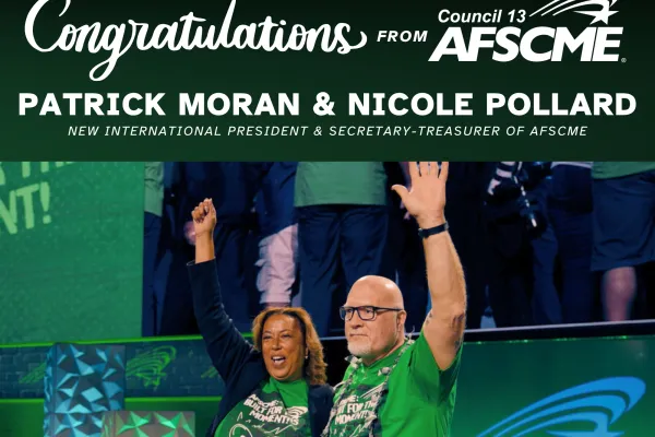 Congratulations from AFSCME Council 13 to Patrick Moran and Nicole Pollard