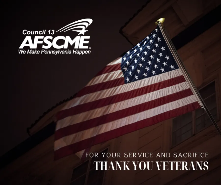 graphic with american flag and afscme council 13 logo and text for your service and sacrifice thank you veterans